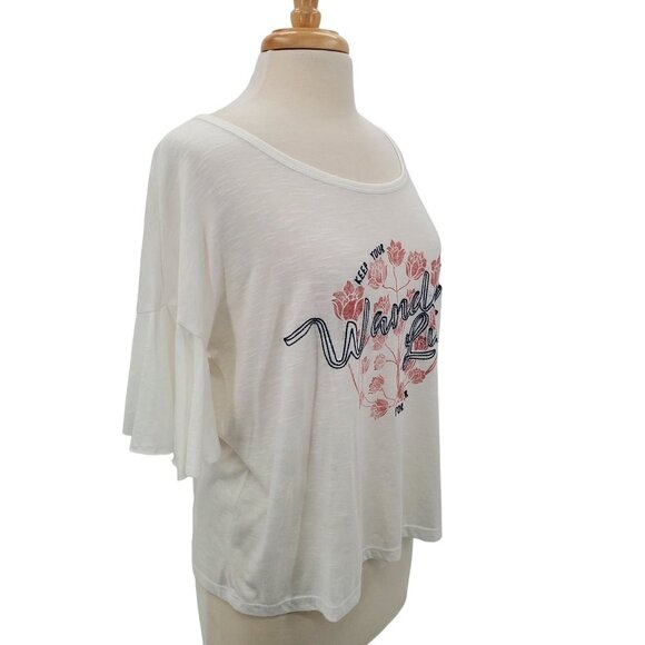 Jessica Simpson Womens Floral Bell Sleeve Boho Top Blouse Sz L White Wonder Lust - Picture 2 of 11